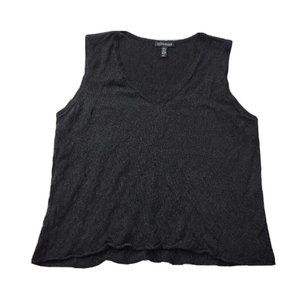 Eileen Fisher Women's M Black Sparkle Knit V-Neck Tank Rolled Hem Italian Yarn